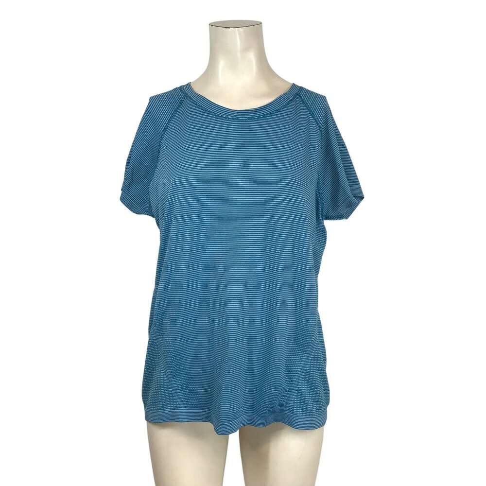 ATHLETA- WOMEN'S M/L - BLUE SHORT SLEEVE ROUND NECK TOP